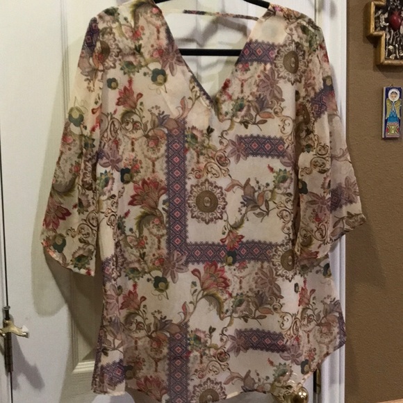 Reba Tops - Reba enchanted bloom floral sheer top L. NWT